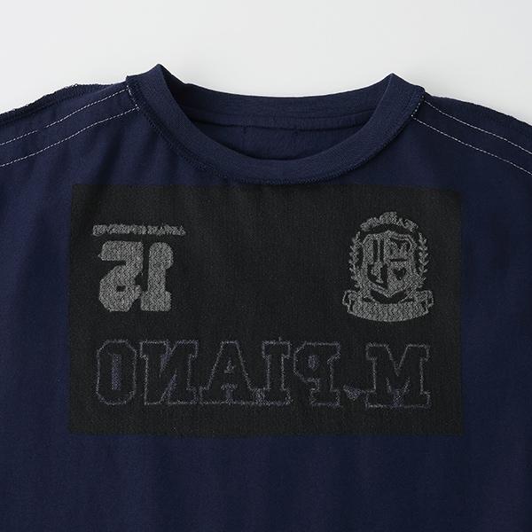 蕾絲標誌貼花袖部條紋T恤