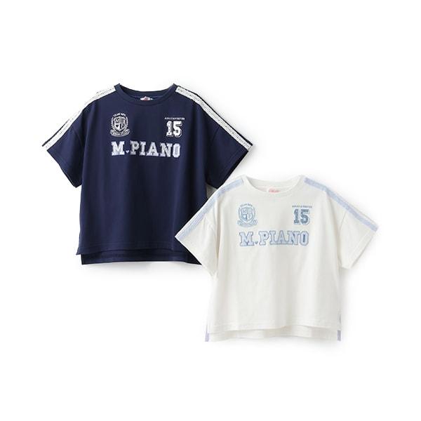 蕾絲標誌貼花袖部條紋T恤