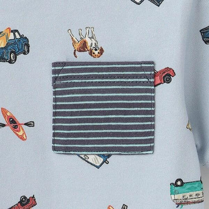 復古汽車圖案短袖T恤