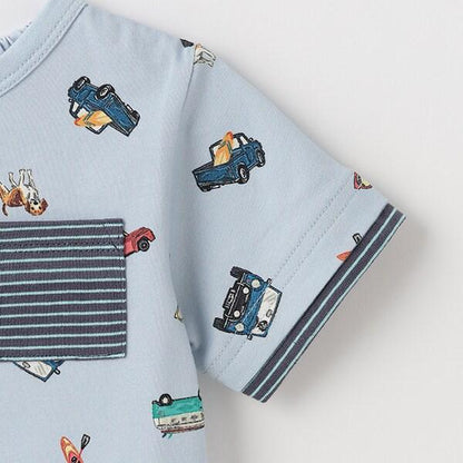 復古汽車圖案短袖T恤