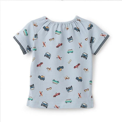 復古汽車圖案短袖T恤