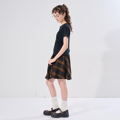【AMI】格紋泡泡裙搭配內襯短褲套裝