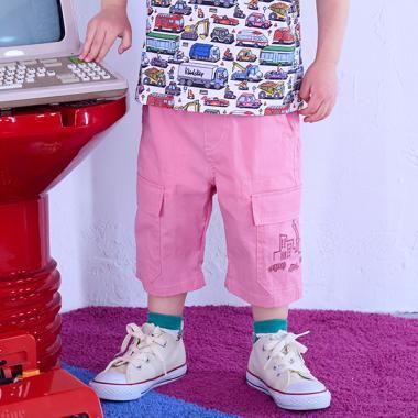 汽車與街道刺繡六分丈工裝褲