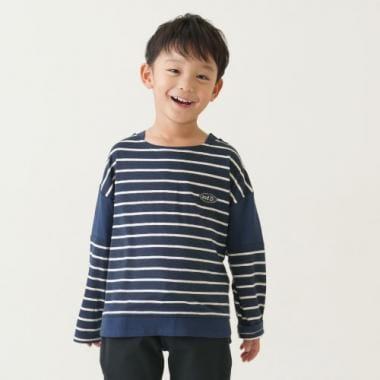 拼接肩條紋寬鬆長袖T恤