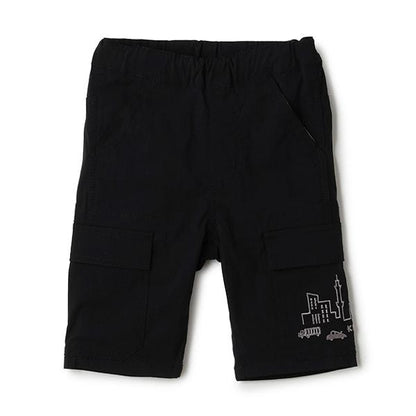 汽車與街道刺繡六分丈工裝褲