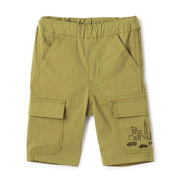 汽車與街道刺繡六分丈工裝褲