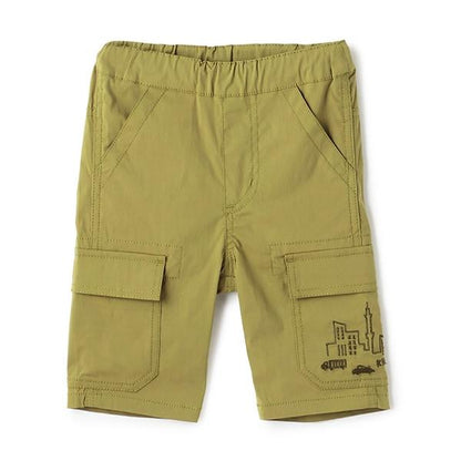 汽車與街道刺繡六分丈工裝褲