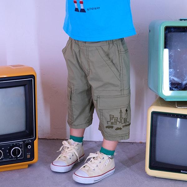 汽車與街道刺繡六分丈工裝褲