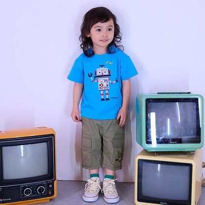 汽車與街道刺繡六分丈工裝褲