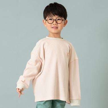 拼接華夫格寬鬆長袖T恤