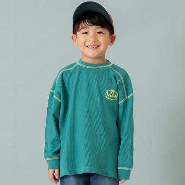 拼接華夫格寬鬆長袖T恤