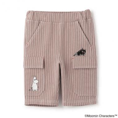 《姆明》/刺繡條紋六分褲