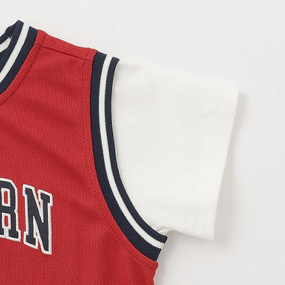 【接觸冷感】拼接款短袖T恤