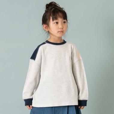 拼接華夫格寬鬆長袖T恤