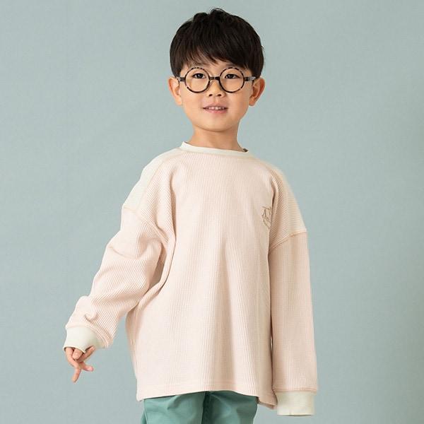 拼接華夫格寬鬆長袖T恤