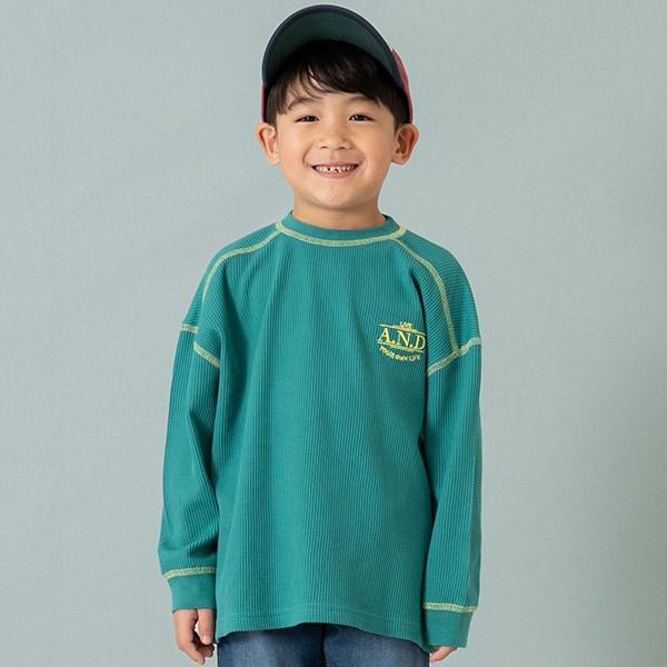 拼接華夫格寬鬆長袖T恤