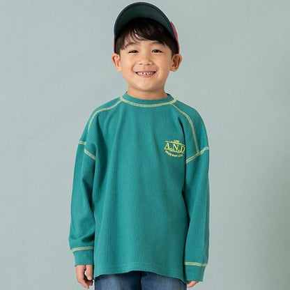 拼接華夫格寬鬆長袖T恤