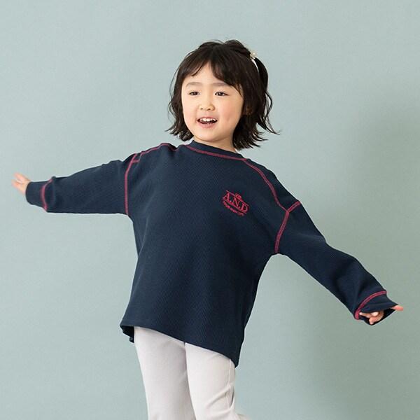 拼接華夫格寬鬆長袖T恤