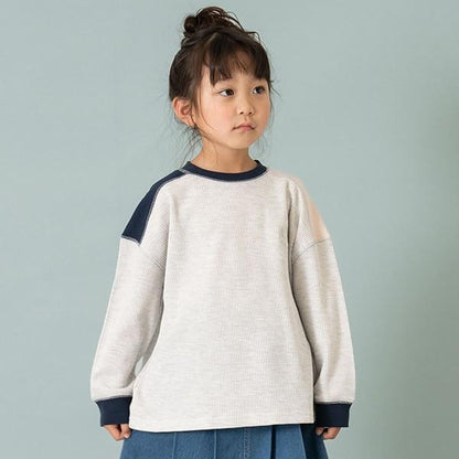 拼接華夫格寬鬆長袖T恤