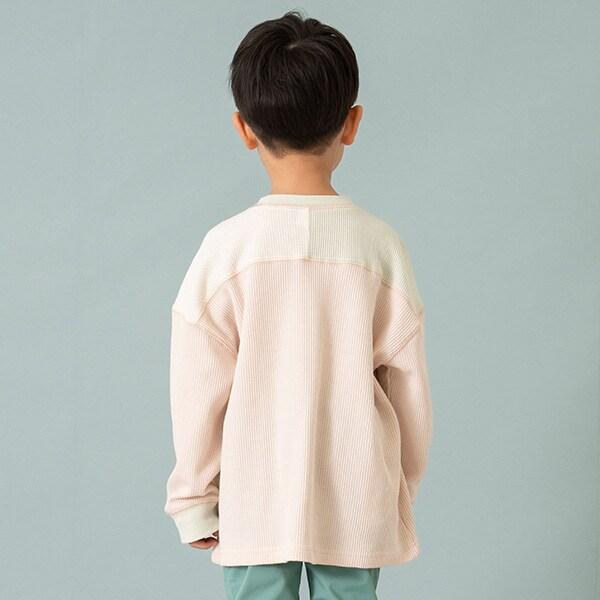 拼接華夫格寬鬆長袖T恤