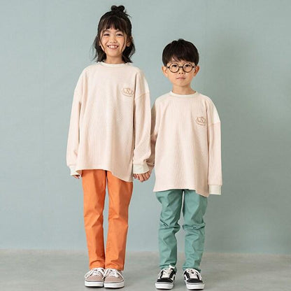 拼接華夫格寬鬆長袖T恤