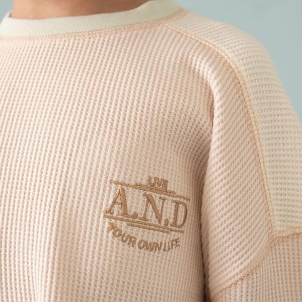 拼接華夫格寬鬆長袖T恤