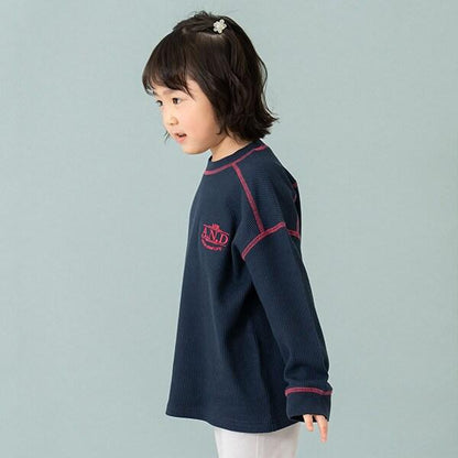 拼接華夫格寬鬆長袖T恤