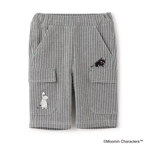 《姆明》/刺繡條紋六分褲