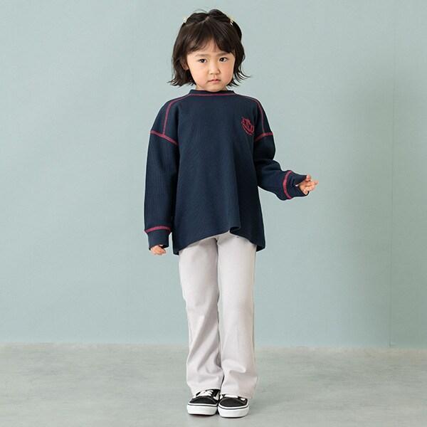 拼接華夫格寬鬆長袖T恤