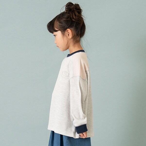 拼接華夫格寬鬆長袖T恤