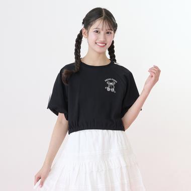 側邊條紋泡泡袖T恤&背心套裝