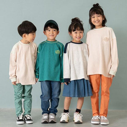 拼接華夫格寬鬆長袖T恤