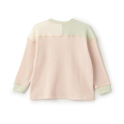 拼接華夫格寬鬆長袖T恤