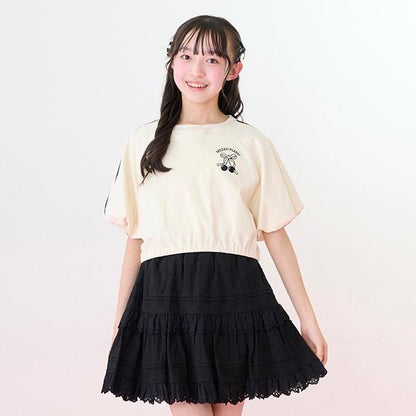 側邊條紋泡泡袖T恤&背心套裝