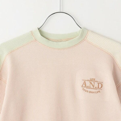 拼接華夫格寬鬆長袖T恤