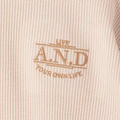 拼接華夫格寬鬆長袖T恤