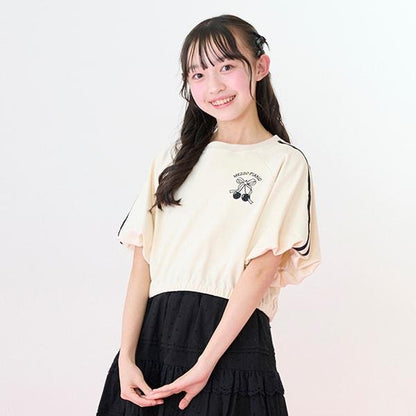 側邊條紋泡泡袖T恤&背心套裝