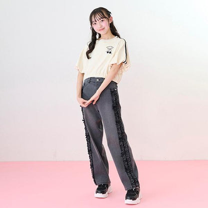 側邊條紋泡泡袖T恤&背心套裝