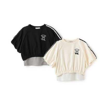 側邊條紋泡泡袖T恤&背心套裝