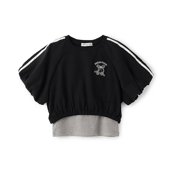 側邊條紋泡泡袖T恤&背心套裝