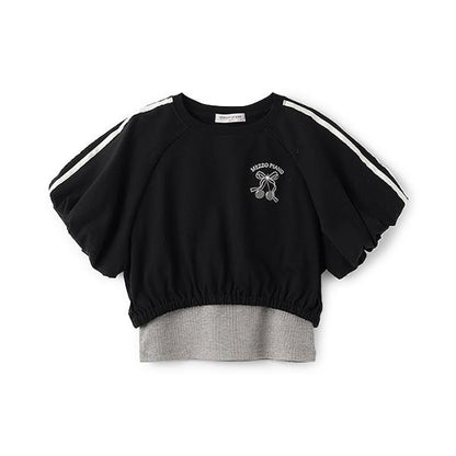 側邊條紋泡泡袖T恤&背心套裝