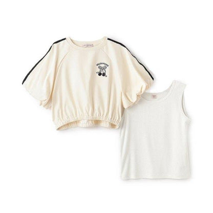 側邊條紋泡泡袖T恤&背心套裝