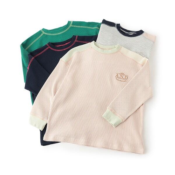 拼接華夫格寬鬆長袖T恤