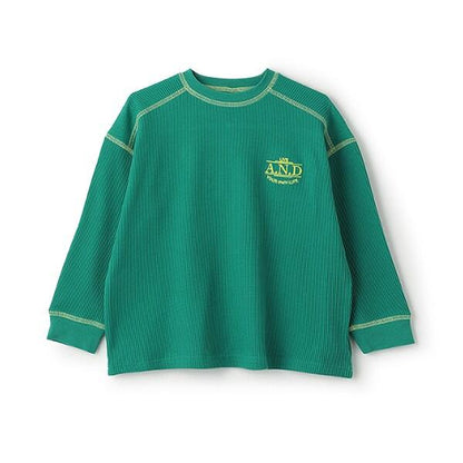 拼接華夫格寬鬆長袖T恤