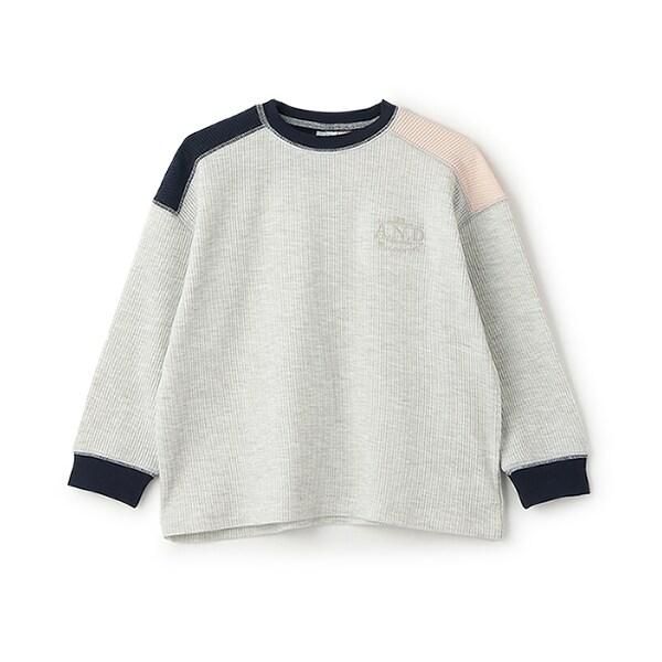 拼接華夫格寬鬆長袖T恤
