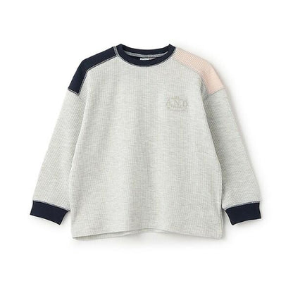 拼接華夫格寬鬆長袖T恤