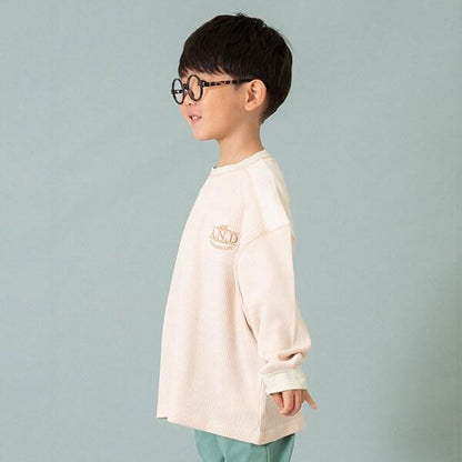 拼接華夫格寬鬆長袖T恤