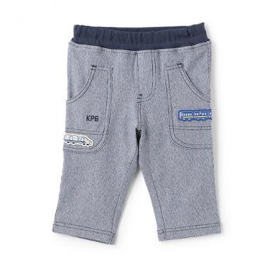 條紋提花電車刺繡七分褲