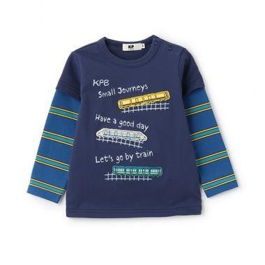 層疊風格電車刺繡貼長袖T恤