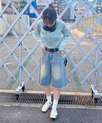 牛仔五分褲【韓國時尚】